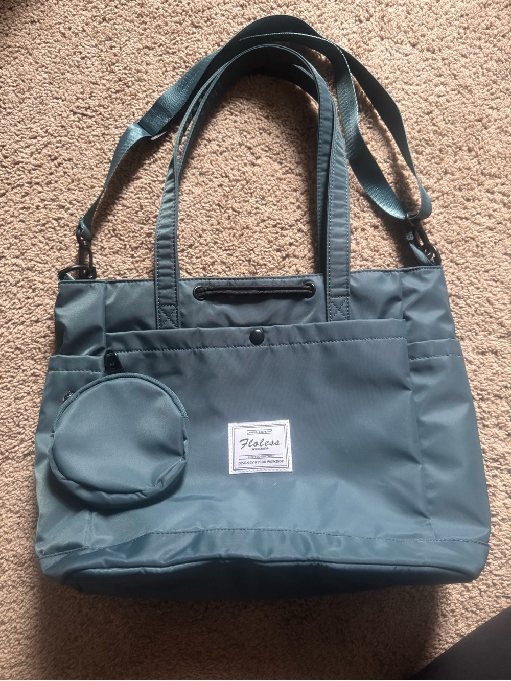 Lole Teal Nylon Tote with Detachable Round Pouch
